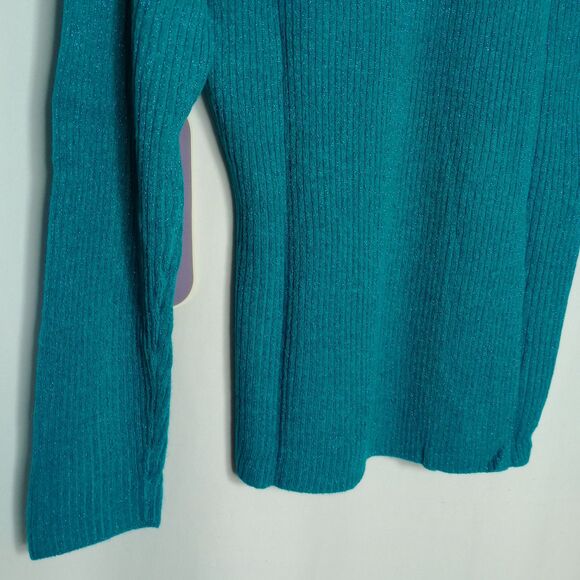 DG2 by Diane Gilman Ribbed Turtleneck Acrylic Knit Blouse Metallic Dtail NWT Med - Picture 4 of 6